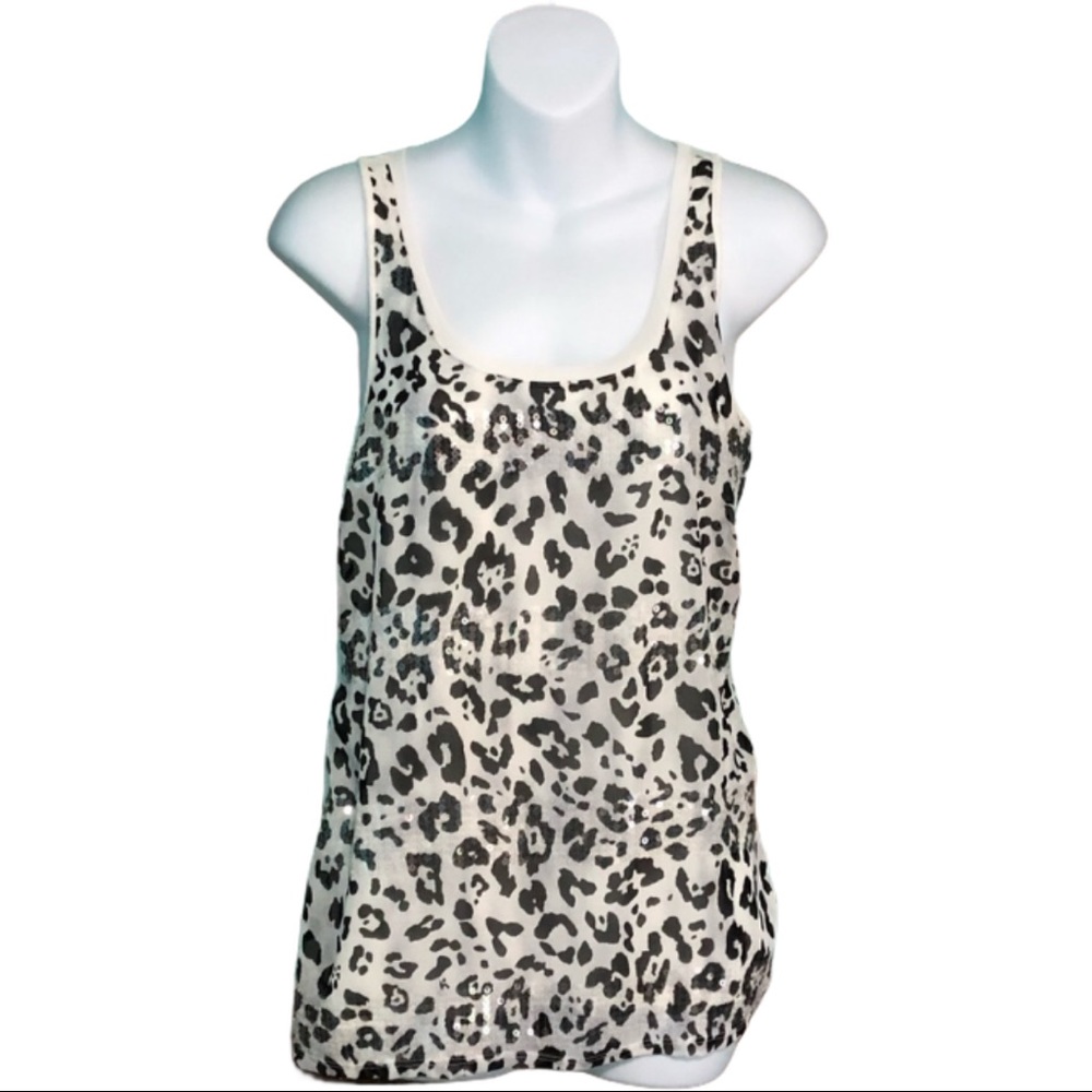 Express Animal Print Sequin Stripe Tank Top